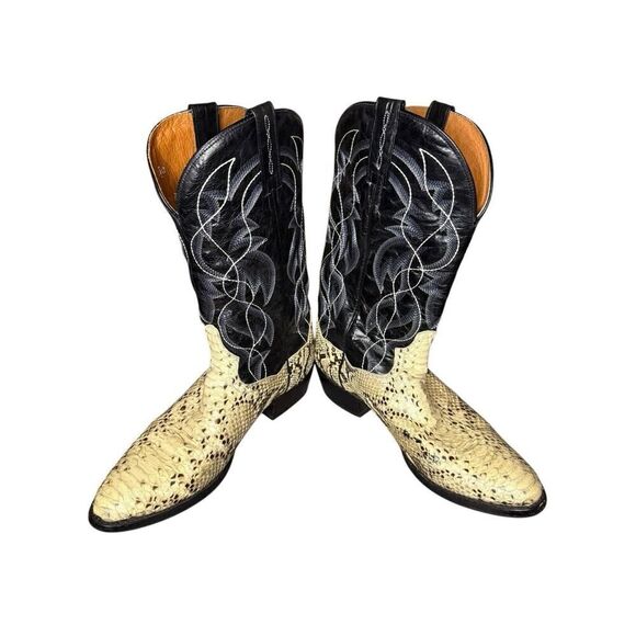 Dan Post DP3036 Pull-On Leather Boots Natural B/C Python Black/White Men's 10 D - Picture 7 of 10